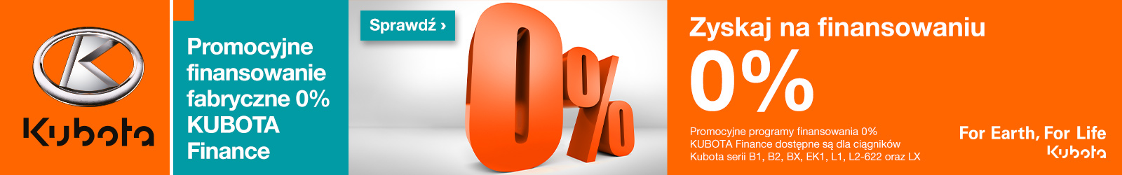 Promocyjne finansowanie fabryczne 0% KUBOTA Finance
